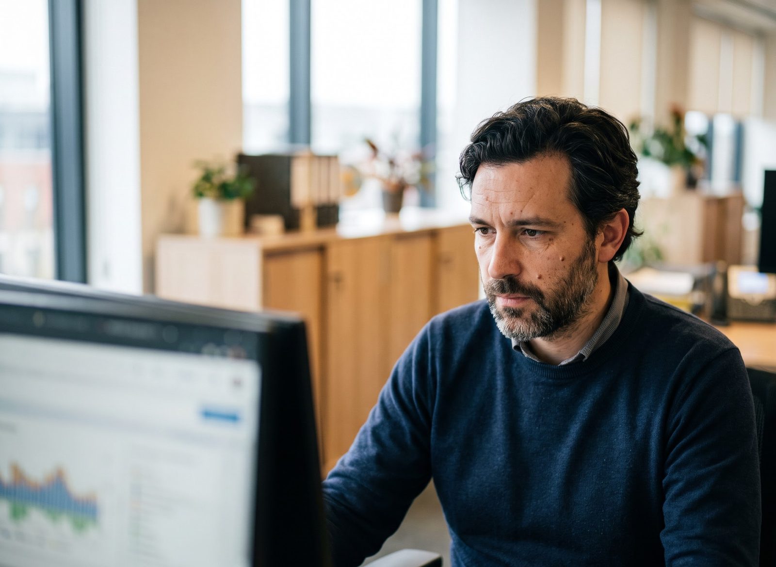 Profesional de seguridad revisando el correo de la empresa
