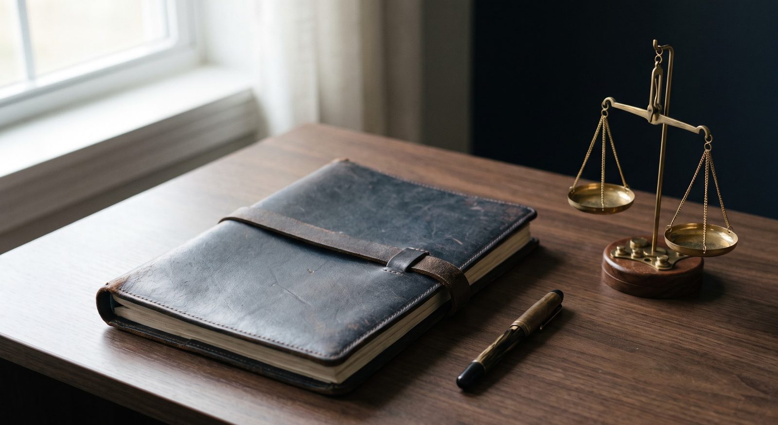 Folder de piel y balanza, cumplimiento legal